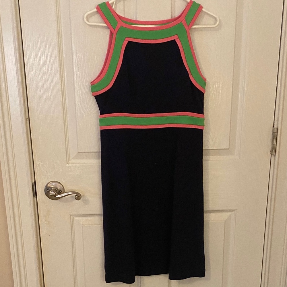 Lilly Pulitzer  Navy Dress with Pink & Green Trim Sz 2